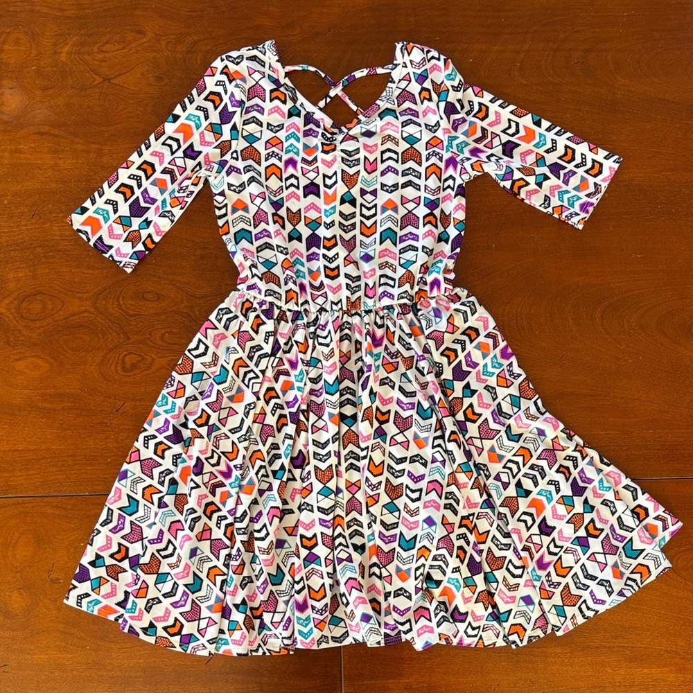 Dot Dot Smile‎ Multicolor Chevron Aztec Kids Twirl Dress